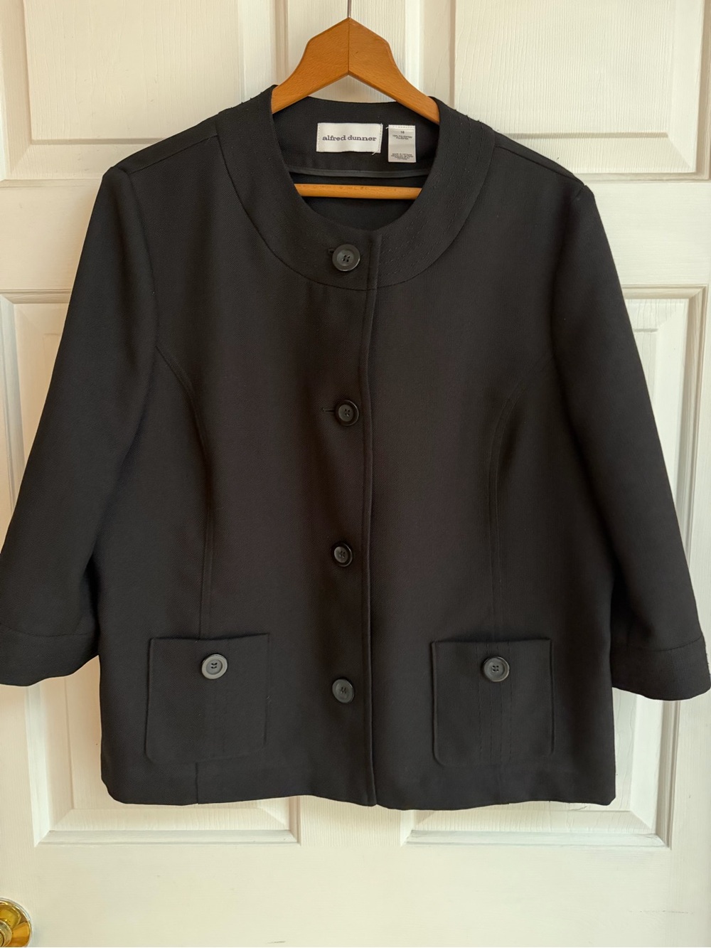 Alfred Dunner Black Cropped Collarless Button Jacket - Picture 3 of 7